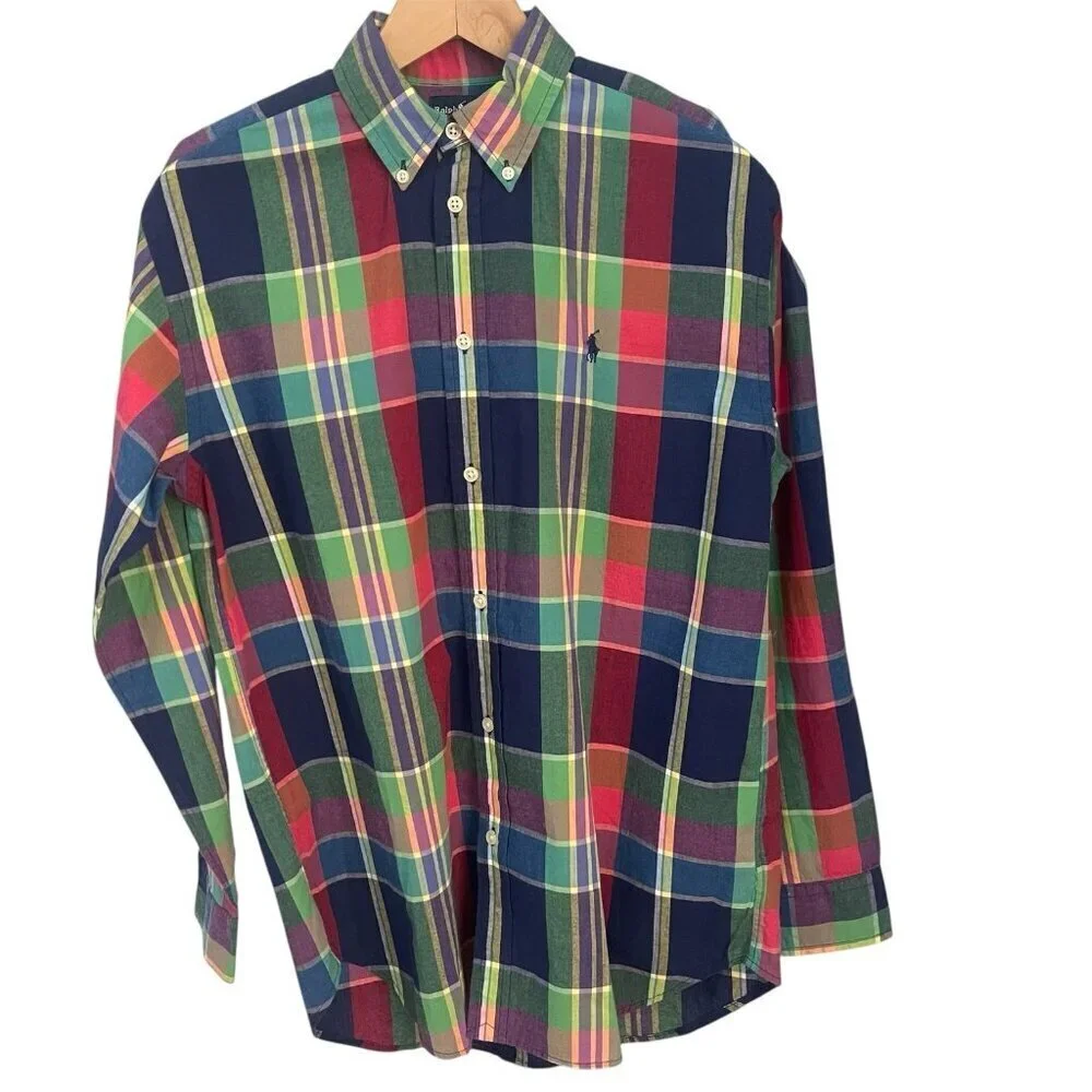 Ralph Lauren Boys Button Down Youth Size XL Plaid Preppy Classic Academia Casual